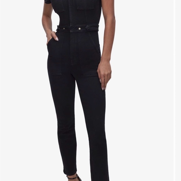 Good American Black Denim Jumpsuit Stretch NWT - Picture 7 of 11